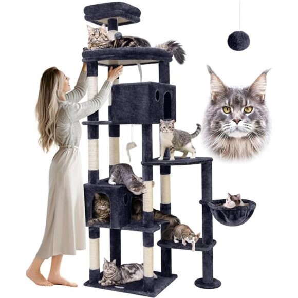 Cat Tree Large Adult Cat Tower with 9 Scratching Posts for 20lb, 83 inch